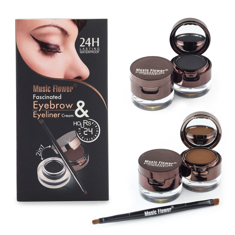 Music Flower Brand Brown + Black Gel Eyeliner Eyebrow Powder Makeup Set - yurionline