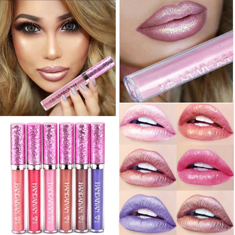 6Colors Makeup Metallic Waterproof Diamond Shine Lipstick - yurionline