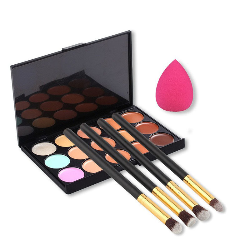 Makeup Contour Concealer Palette + 4Pcs Powder Brushes + 1Pcs Sponge Blender - yurionline